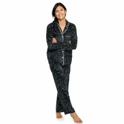Women's Sonoma Goods For Life® Velour Long Sleeve Pajama Shirt & Pajama Pants Sleep Set -Sonoma Goods For Life Sales 2024 5033010 Black Stars