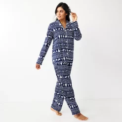 Women's Sonoma Goods For Life® Velour Long Sleeve Pajama Shirt & Pajama Pants Sleep Set -Sonoma Goods For Life Sales 2024 5033010 Navy Fairisle