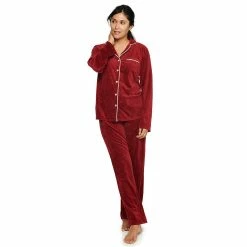 Women's Sonoma Goods For Life® Velour Long Sleeve Pajama Shirt & Pajama Pants Sleep Set -Sonoma Goods For Life Sales 2024 5033010 Red Embossed Heart