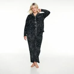 Plus Size Sonoma Goods For Life® Velour Pajama Shirt & Pajama Pants Set -Sonoma Goods For Life Sales 2024 5033014 Black Stars