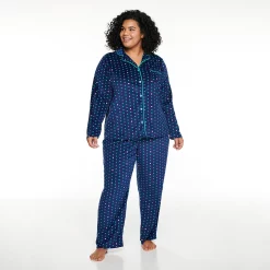 Plus Size Sonoma Goods For Life® Velour Pajama Shirt & Pajama Pants Set -Sonoma Goods For Life Sales 2024 5033014 Navy Dot