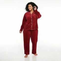 Plus Size Sonoma Goods For Life® Velour Pajama Shirt & Pajama Pants Set -Sonoma Goods For Life Sales 2024 5033014 Red Embossed Heart