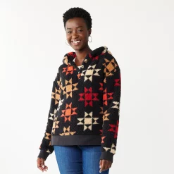 Women's Sonoma Goods For Life® Henley Sherpa Hoodie -Sonoma Goods For Life Sales 2024 5092725 Black And Red Geo Prin