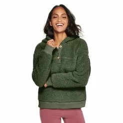 Women's Sonoma Goods For Life® Henley Sherpa Hoodie -Sonoma Goods For Life Sales 2024 5092725 Dark Green