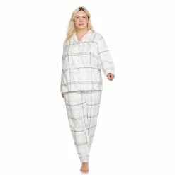 Plus Size Sonoma Goods For Life® Flannel Pajama Shirt & Pajama Pants Set -Sonoma Goods For Life Sales 2024 5146738 Ivory Plaid