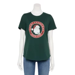 Women's Sonoma Goods For Life® Short Sleeve Holiday Graphic Tee -Sonoma Goods For Life Sales 2024 5180762 Green Santa