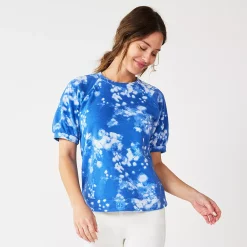 Women's Sonoma Goods For Life® Puff Sleeve Sweatshirt -Sonoma Goods For Life Sales 2024 5237696 Blue Bleach Floral