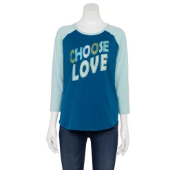 Women's Sonoma Goods For Life® Three Quarter Sleeve Baseball Graphic Tee -Sonoma Goods For Life Sales 2024 5242169 Teal Choose Love