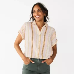 Women's Sonoma Goods For Life® Button-Front Shirt 42 Women's Sonoma Goods For Life® Button-Front Shirt -Sonoma Goods For Life Sales 2024 5254682 Cream Purple Stripe