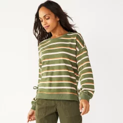 Women's Sonoma Goods For Life® Side Tie Sweatshirt -Sonoma Goods For Life Sales 2024 5271671 Olive Hope Stripe
