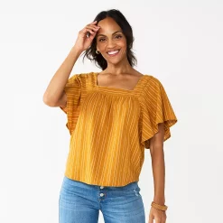 Women's Sonoma Goods For Life® Flutter Shoulder Top -Sonoma Goods For Life Sales 2024 5583549 Gold Coral Stripe