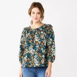 Women's Sonoma Goods For Life® Ruffle Shoulder Peasant Top -Sonoma Goods For Life Sales 2024 5584039 Blue Black Floral
