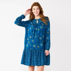 Women's Sonoma Goods For Life® Printed Long Sleeve Dress -Sonoma Goods For Life Sales 2024 5657674 Blue Multi Floral