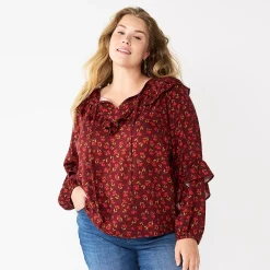 Plus Size Sonoma Goods For Life® Ruffle Peasant Top -Sonoma Goods For Life Sales 2024 5662063 Red Mini Floral