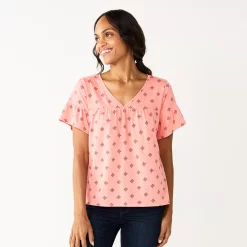 Women's Sonoma Goods For Life® Ruffled Babydoll Top -Sonoma Goods For Life Sales 2024 5665750 Coral Mauve Geo