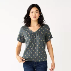 Women's Sonoma Goods For Life® Ruffled Babydoll Top -Sonoma Goods For Life Sales 2024 5665750 Gray Gold Geo