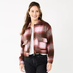Women's Sonoma Goods For Life® Cropped Shacket -Sonoma Goods For Life Sales 2024 5670441 Brown Purple Plaid