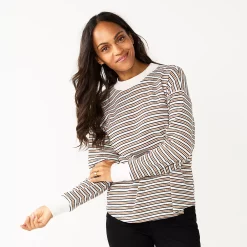 Women's Sonoma Goods For Life® Mockneck Waffle Top -Sonoma Goods For Life Sales 2024 5672315 Ivory Brown Stripe