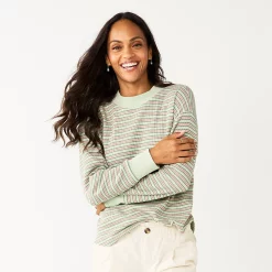 Women's Sonoma Goods For Life® Mockneck Waffle Top -Sonoma Goods For Life Sales 2024 5672315 Light Olive Stripe