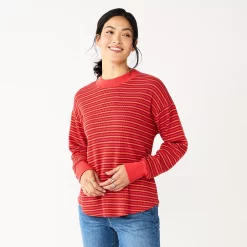 Women's Sonoma Goods For Life® Mockneck Waffle Top -Sonoma Goods For Life Sales 2024 5672315 Red Orange Stripe