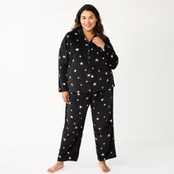 Plus Size Sonoma Goods For Life® Velour Pajama Shirt & Pajama Pants Sleep Set -Sonoma Goods For Life Sales 2024 5675146 Black Starry