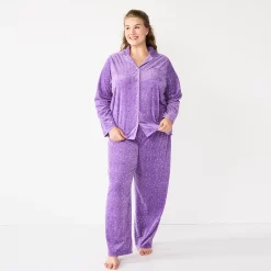 Plus Size Sonoma Goods For Life® Velour Pajama Shirt & Pajama Pants Sleep Set -Sonoma Goods For Life Sales 2024 5675146 Lilac Happy Dots
