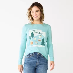 Women's Sonoma Goods For Life® Long Sleeve Christmas Graphic Tee -Sonoma Goods For Life Sales 2024 5676288 Blue Snow