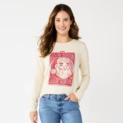 Women's Sonoma Goods For Life® Long Sleeve Christmas Graphic Tee -Sonoma Goods For Life Sales 2024 5676288 Cream Santa