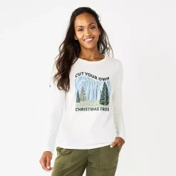 Women's Sonoma Goods For Life® Long Sleeve Christmas Graphic Tee -Sonoma Goods For Life Sales 2024 5676288 Cut Your Trees