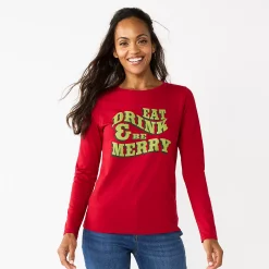 Women's Sonoma Goods For Life® Long Sleeve Christmas Graphic Tee -Sonoma Goods For Life Sales 2024 5676288 Red Green Merry