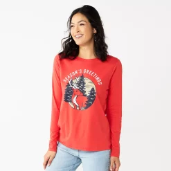 Women's Sonoma Goods For Life® Long Sleeve Christmas Graphic Tee -Sonoma Goods For Life Sales 2024 5676288 Seasons Greeting
