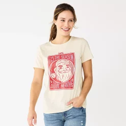 Women's Sonoma Goods For Life® Short Sleeve Christmas Graphic Tee -Sonoma Goods For Life Sales 2024 5686036 Cream Santa