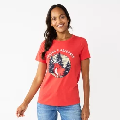 Women's Sonoma Goods For Life® Short Sleeve Christmas Graphic Tee -Sonoma Goods For Life Sales 2024 5686036 Seasons Greeting