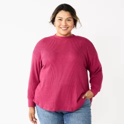 Plus Size Sonoma Goods For Life® Mockneck Waffle Top -Sonoma Goods For Life Sales 2024 5686673 Sangria