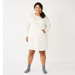 Plus Size Sonoma Goods For Life® 2-pc. Long Sleeve Crewneck Sleepshirt & Socks Set -Sonoma Goods For Life Sales 2024 5690616 Ivory Starry