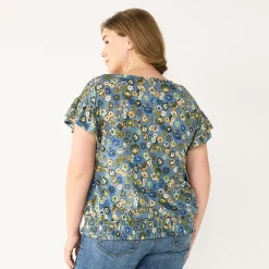 Plus Size Sonoma Goods For Life® Banded Bottom Ruffle Sleeve Top -Sonoma Goods For Life Sales 2024 5819597 ALT