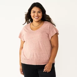Plus Size Sonoma Goods For Life® Banded Bottom Ruffle Sleeve Top -Sonoma Goods For Life Sales 2024 5819597 Brown Chili
