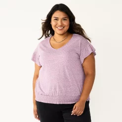 Plus Size Sonoma Goods For Life® Banded Bottom Ruffle Sleeve Top -Sonoma Goods For Life Sales 2024 5819597 Plum