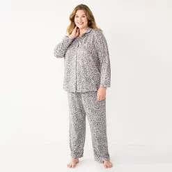 Plus Size Sonoma Goods For Life® Knit Pajama Shirt & Pajama Pants Sleep Set -Sonoma Goods For Life Sales 2024 6025544 Grey Leopard