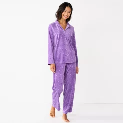 Women's Sonoma Goods For Life® Velour Pajama Shirt & Pajama Pants Sleep Set -Sonoma Goods For Life Sales 2024 6076017 Lilac Happy Dots