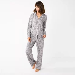 Women's Sonoma Goods For Life® Knit Pajama Shirt & Pajama Pants Sleep Set -Sonoma Goods For Life Sales 2024 6076381 Grey Leopard