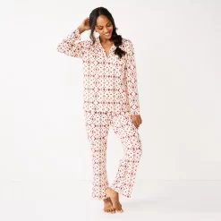 Women's Sonoma Goods For Life® Knit Pajama Shirt & Pajama Pants Sleep Set -Sonoma Goods For Life Sales 2024 6076381 Ivory4 Stitch Geo